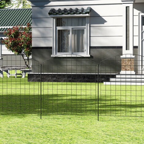 WOLTU Teichzaun Steckzaun, Gartenzäune Dekorative, 5 Zaunelemente 6 Befestigungsstäbe, Zaunelemente metall, Gitterzaun Oberbogen, Zaun für Hunde, Schwarz