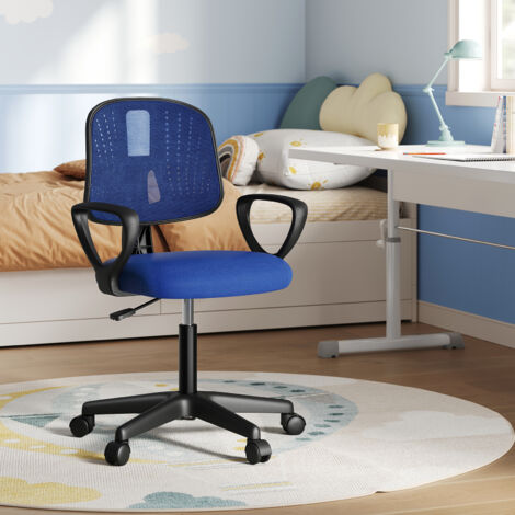 Klihome Kinderschreibtischstuhl, Bürostuhl Kinder ergonomisch, Kinder Schreibtischstuhl höhenverstellbar, Kinderstuhl mit Rollen Armlehnen, atmungsaktive Netzstoff-Rückenlehne, Blau