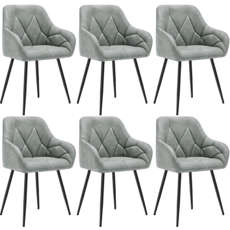 WOLTU Esszimmerstühle 6er Set, Küchenstuhl ergonomische, Loungesessel Polsterstuhl mit Armlehnen Rückenlehne, aus Vintage-Kunstleder Metallbeine, für Küche Esszimmer, Wohnzimmer, Schlafzimmer, Grau