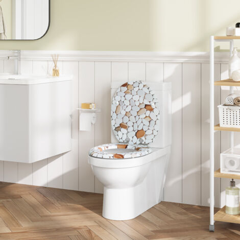 WOLTU Toilettendeckel Wc Sitz mit Absenkautomatik, WC Klodeckel mit Mosaik-Motiv, Klobrille Toilettenbrille, WC Deckel, einfache Montage von unten, bis 175 kg belastbar, aus MDF, Kieselstein