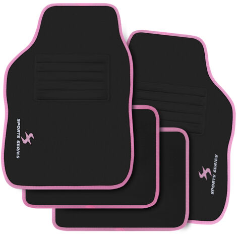 WOLTU Universal Autofußmatten, 4-Teilig Auto Fußmatten Set, Allwetterfußmatten mit Stickerei, Autoteppich gegen Wasser rutschfeste Absatzschoner, aus Teppichmaterial, Schwarz Rosa