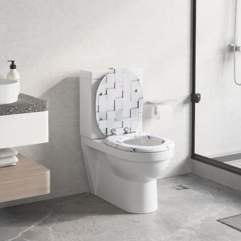WOLTU Toilettendeckel Wc Sitz mit Absenkautomatik, WC Klodeckel mit Mosaik-Motiv, Klobrille Toilettenbrille, WC Deckel, einfache Montage von unten, bis 175 kg belastbar, aus MDF, Mosaik