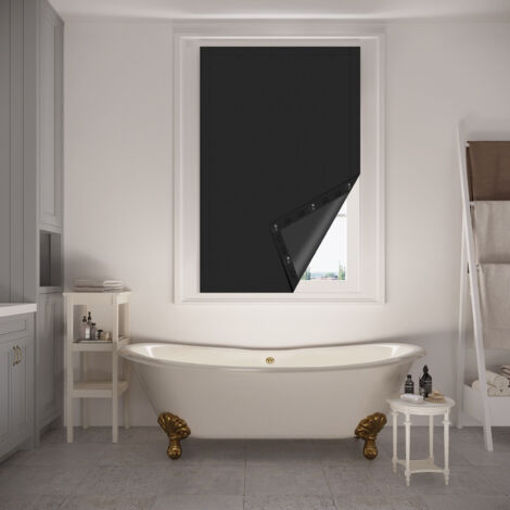 WOLTU Verdunklungsrollo ohne Bohren, Dachfensterrollo Verdunkelung Rollo, Tragbar Dachfenster Rollo mit Saugnäpfen & Klettverschlüssen für Schlafzimmer Reisen, 130x100 cm, Schwarz (1/5)