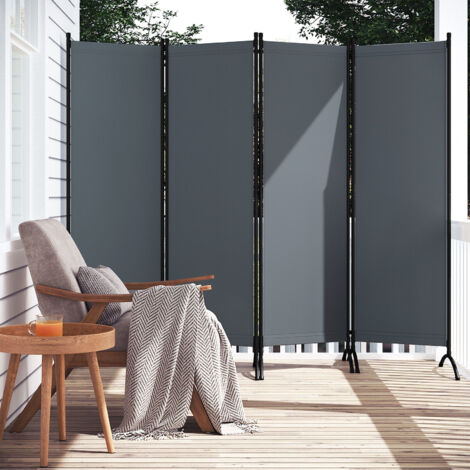 WOLTU 4 Teilig Paravent Sonnenschutz, Klappbar Raumteiler Freistehend Sichtschutzwand Stellwand Trennwand für Büros, Balkon, Schlafzimmer, Außengarten, 224x182cm, Dunkelgrau