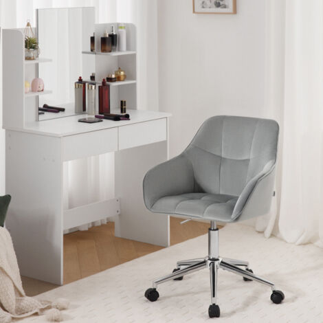 WOLTU Schreibtischstuhl, Homeoffice Stuhl, höhenverstellbar, bis 150 kg belastbar, Drehstuhl, Schminkstuhl mit Armlehnen Samtsitz, für Schlafzimmer Büro Wohnzimmer, Hellgrau