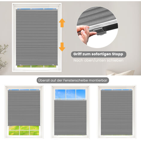 WOLTU Plissee Klemmfix ohne Bohren Plisseerollo Montage Mit Vakuum-Saugnäpfen Fensterrollo Faltrollo innen lichtdurchlässig Sonnenschutz für gängige Fenster Dachfenster Balkontüren 70x120 cm, Grau