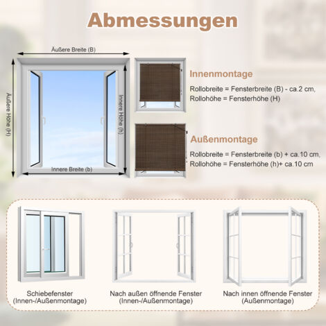 WOLTU Bambusrollo Fenster Sichtschutz Rollos Bambus Jalousie Raffrollo  Sonnenschutz Seitenzugrollo Lichtfilter Belftung Rollo fr Fenster Tr  Terrasse Balkon Garten, 60x160 cm, Dunkelbraun