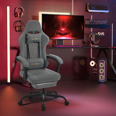 WOLTU Gaming Stuhl Ergonomisch, Schreibtischstuhl mit Massagefunktion, Computerstuhl  mit Taschenfederkissen, Drehstuhl mit Kopfkissen, Lendenkissen, Fußstütze, 150 kg, Tech-Stoff, Grau