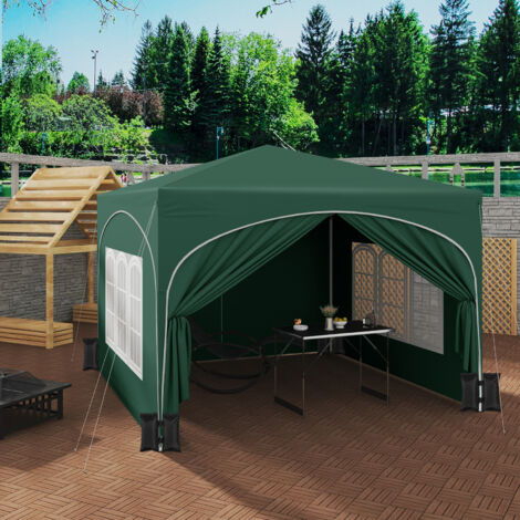WOLTU Pavillon mit 4 Seitenteilen und 4 Sandsäcke, Faltpavillon Gartenpavillon mit Halbmonddach, höhenverstellbar, mit Tragetasche, wasserfest stabil UV-Schutz, Pop Up Partyzelt Outdoor, Grün