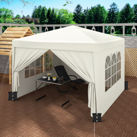 WOLTU Pavillon mit 4 Seitenteilen und 4 Sandsäcke, 3x3m Faltpavillon Gartenpavillon höhenverstellbar, mit Tragetasche, wasserfest stabil UV-Schutz, Pop Up Partyzelt Outdoor, Beige