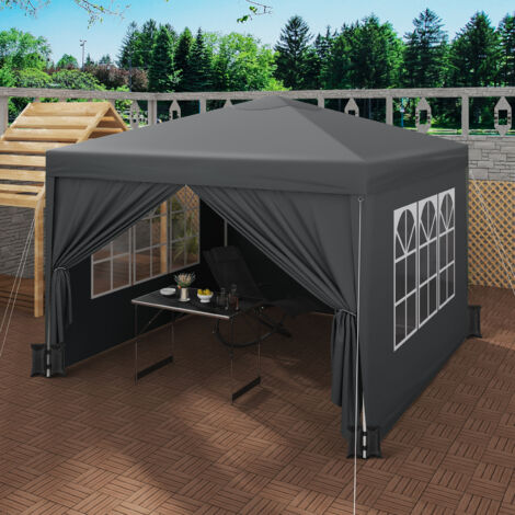 WOLTU Pavillon mit 4 Seitenteilen und 4 Sandsäcke, 3x3m Faltpavillon Gartenpavillon höhenverstellbar, mit Tragetasche, wasserfest stabil UV-Schutz, Pop Up Partyzelt Outdoor, Anthrazit