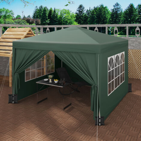 WOLTU Pavillon mit 4 Seitenteilen und 4 Sandsäcke, 3x3m Faltpavillon Gartenpavillon höhenverstellbar, mit Tragetasche, wasserfest stabil UV-Schutz, Pop Up Partyzelt Outdoor, Grün