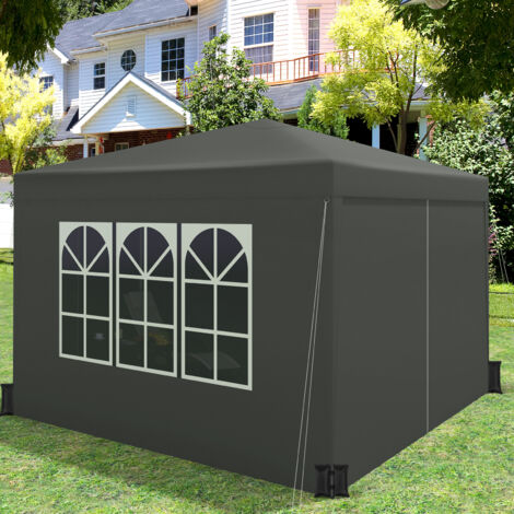WOLTU Pavillon mit 4 Seitenteilen und 4 Sandsäcke, 3x3m Faltpavillon Gartenpavillon höhenverstellbar, mit Tragetasche, wasserfest stabil UV-Schutz, Pop Up Partyzelt Outdoor, Grau