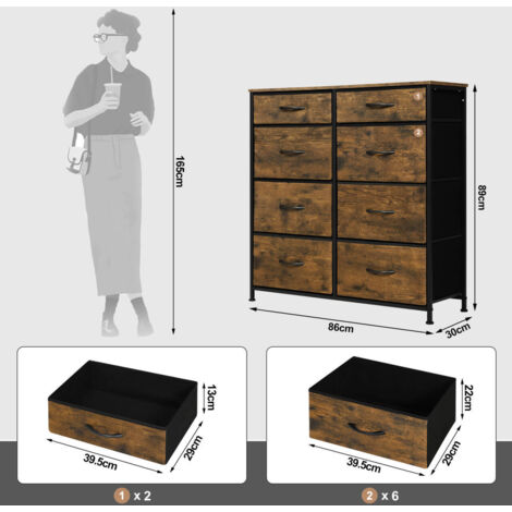 COSTWAY Kommode Mit 5 Schubladen, 2-stöckiger Rustikaler Aufbewahrungsschrank Mit Faltbaren Stoffschubladen Eisenrahmen Holzplatten Beistellschrank Fur Wohnzimmer Flur Schlafzimmer 59303987