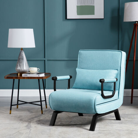 WOLTU 3 in 1 Relaxsessel, Schlafsessel mit Bettfunktion, klappbares Schlafsofa mit verstellbarer Rückenlehne, abnehmbarem Kissen, Sofabett, Metallrahmen Leinen bis 150 kg belastbar, Blau