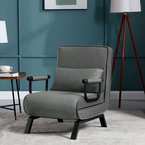 WOLTU 3 in 1 Relaxsessel, Schlafsessel mit Bettfunktion, klappbares Schlafsofa mit verstellbarer Rückenlehne, abnehmbarem Kissen, Sofabett, Metallrahmen Leinen bis 150 kg belastbar, Dunkelgrau