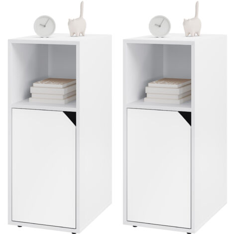 WOLTU Nachttisch 2er Set, Nachtschrank schmal, Nachtkommode mit offenem Fach und Tür, Verstellbarer Ablage, Beistelltisch Telefontisch Nachtkästchen für Schlafzimmer, Wohnzimmer, 25x35x62 cm, Weiß