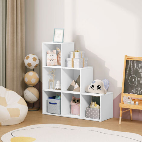 WOLTU Bücherregal, Standregal mit 6 Fächern, Würfelregal Treppenregal, für Wohnzimmer Schlafzimmer Kinderzimmer Büro, Holzewerkstoff, 90x90x30 cm, Weiß
