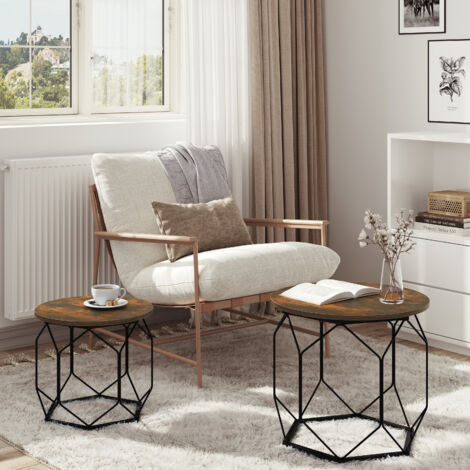 WOLTU Couchtisch Rund, Beistelltisch 2er Set, Sofatisch mit hohlem Metallrahmen, Kaffeetisch mit Stauraum, für Wohnzimmer, aus Holzwerkstoff Metall, Rustikales Braun