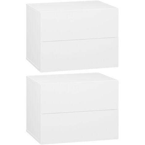 WOLTU Schwebender Nachttisch 2er Set, Wandregal mit Schublade, Nachtschrank hängend, Nachtkommode Wandmontage, Nachttisch zum Einhängen, für Schlafzimmer Wohnzimmer, 40x30x30 cm, Weiß (1/5)