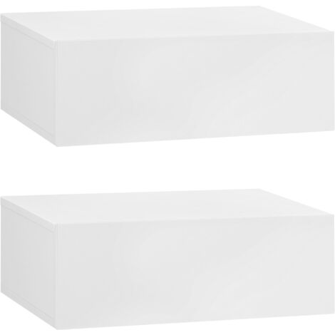 WOLTU Schwebender Nachttisch 2er Set, Wandregal mit Schublade, Nachtschrank hängend, Nachtkommode Wandmontage, Nachttisch zum Einhängen, für Schlafzimmer Wohnzimmer, 40x30x14 cm, Weiß