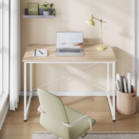 WOLTU Schreibtisch, Computertisch Bürotisch mit Metallgestell, Arbeitstisch PC Schreibtisch, für Büro Homeoffice Arbeitszimmer Schlafzimmer, aus Holzwerkstoff, 100x50 cm, Heller Eiche+Weiß