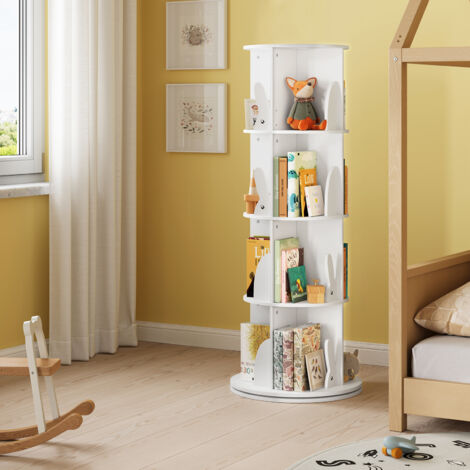 WOLTU Kinderregal mit 4 Ebenen, Bücherregal  Kinder, Drehbares Kinderbücherregal, Spielzeugregal Spielzeugregal, für Arbeitszimmer, Wohnzimmer, Schlafzimmer, 50x50x128 cm, Weiß
