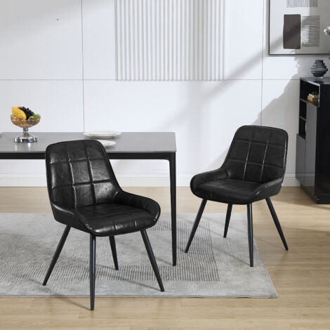 WOLTU Esszimmerstühle 2er Set, Küchenstuhl mit Armlehne Rückenlehne, Polsterstuhl Wohnzimmerstuhl aus Kunstleder Metallbeine, für Wohnzimmer Schlafzimmer Küche, Schwarz (1/5)