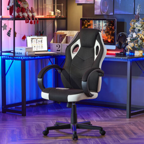 WOLTU Gaming Stuhl, Bürostuhl Ergonomischer, Drehstuhl Stoff Atmungsaktiver mit Armlehnen, 150 kg belastbar, höhenverstellbar, Sitzfläche gepolstert aus Mesh-Gewebe, Weiß