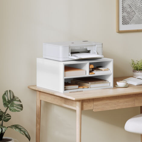 WOLTU Druckerhalter mit 3 Fächern, Druckerschrank Druckertisch, Druckerhalter Druckerregal, Schreibtischcontainer aus MDF, 47x22,5x40 cm, Weiß