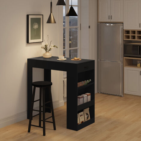 WOLTU Bartisch mit 1 Schublade 3 Ablagen, Stehtisch Bistrotisch mit Weinregal, Tresentisch für Bar Küche Wohnzimmer Esszimmer, 100x100x50 cm, Schwarz