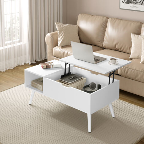WOLTU Couchtisch mit Höhenverstellbarer Platte, Kaffeetisch Sofatisch mit Stauraum, Wohnzimmertisch ausziehbarer Beistelltisch, 100x(43-57) x50 cm, Weiß