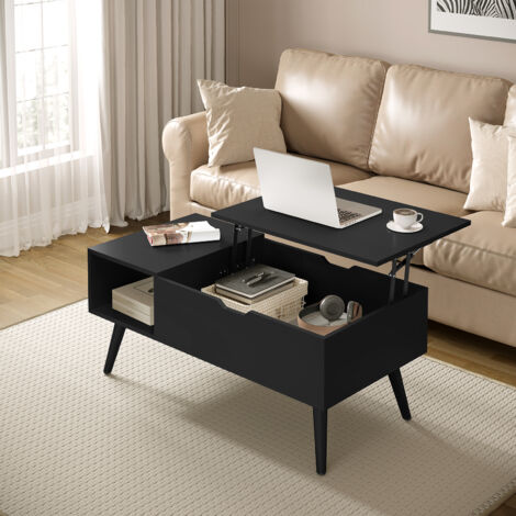 WOLTU Couchtisch mit Höhenverstellbarer Platte, Kaffeetisch Sofatisch mit Stauraum, Wohnzimmertisch ausziehbarer Beistelltisch, 100x(43-57) x50 cm, Schwarz