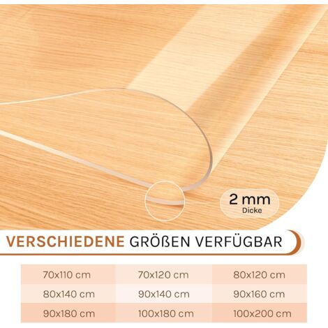 WOLTU Tischdecke transparent , Glasklar Folie Wasserdicht Fettdicht, Hochglanz Schutzfolie für Tisch aus PVC, 2 mm Rechteckig 100x200 cm