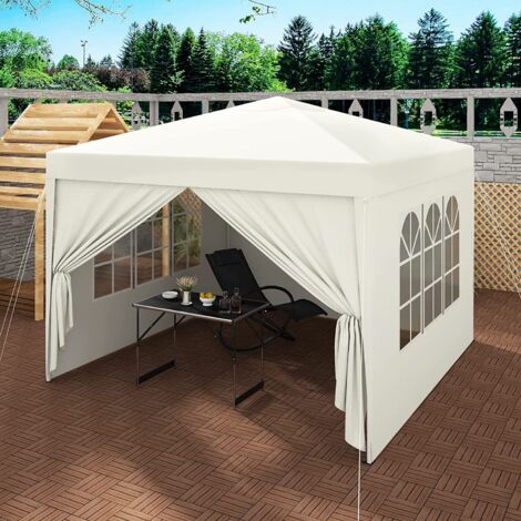 WOLTU Pavillon, Gartenpavillon mit Seitenwänden, Pop-Up wasserdichter Faltpavillon, Partyzelt für Terrasse Camping Festival, Pavillon aus Oxford Metallrahmen, 3 x 3 m Beige