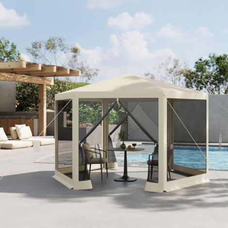 WOLTU Pavillon Faltpavillon Faltzelt mit Seitenwänden Moskitonetz für Garten Terrasse Hof 3,8x3,3 m Beige
