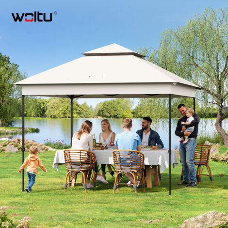 WOLTU Pavillon Gartenpavillon mit Moskitonetz Faltpavillon Partyzelt mit 4 Seitenteilen Tragtasche, wasserdicht höhenverstellbares UV-Schutz, 3x3 m, Beige