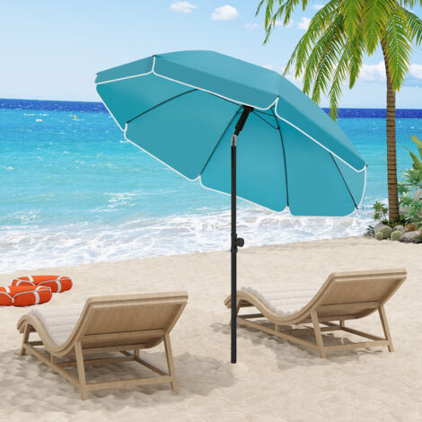 WOLTU Sonnenschirm Balkon φ 155 cm, Rund Balkonschirme Strandschirm UV-beständig Wasserdicht, 45° knickbar Höhenverstellbar, für Strand Balkon Terrasse, Blau