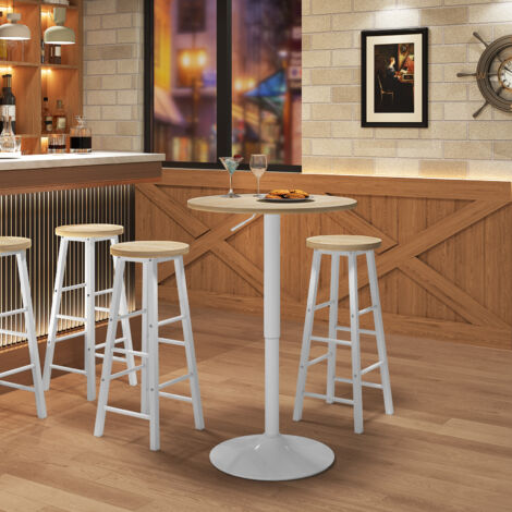 WOLTU Bartisch Bistrotisch, Balkontisch Thekentisch,  Höhenverstellbarer  70-91 cm, Rund Partytisch für Wohnzimmer Küche Balkon, Helle Eiche Weiß