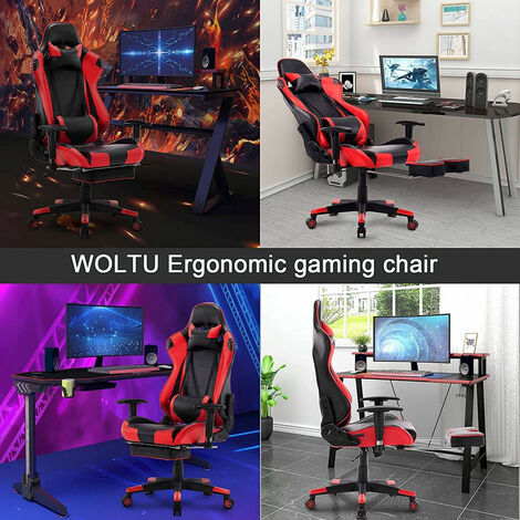 WOLTU Gaming Stuhl Racing Stuhl Bürostuhl Chefsessel Schreibtischstuhl  Sportsitz mit Kopfstütze und Lendenkissen, Armlehne verstellbar, mit