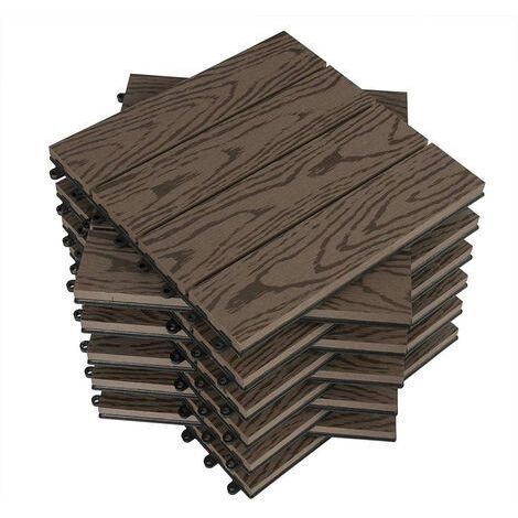 WOLTU WPC Terrassenfliesen Holzoptik Terrassendielen Fliese in Bodenbelag mit klicksystem, für Terrasse und Balkon 30x30 cm im Set Braun (11 Stück / 1 m²)