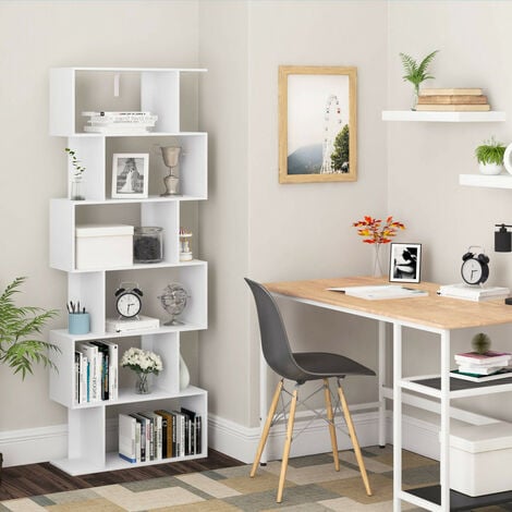 WOLTU Bücherregal 6 Ebenen, Standregal zum Ausstellen, Regal freistehend, für Wohnzimmer Schlafzimmer Büro, modern, Weiß, 60x160x23,5 cm