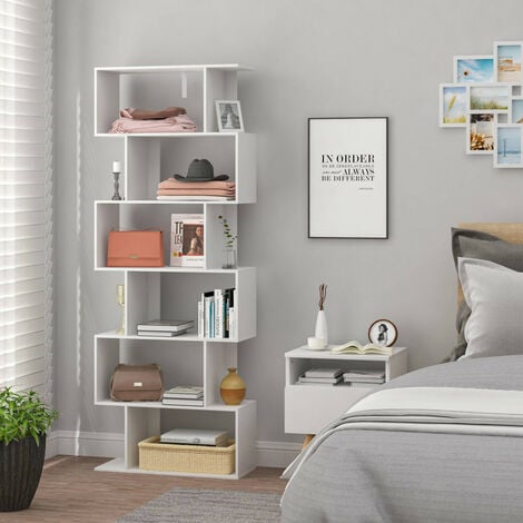 WOLTU Bücherregal 6 Ebenen, Standregal zum Ausstellen, Regal freistehend, für Wohnzimmer Schlafzimmer Büro, modern, Weiß, 60x160x23,5 cm