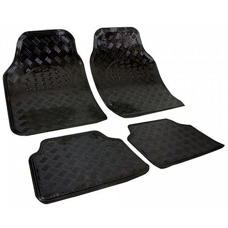 Fußmatte Auto Gummi Fußmatten universal Alu Riffelblech Optik chrom Carbon,  Tenzo-R