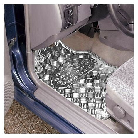 WOLTU Universal Auto Fußmatten 4-teilig Alu Chrom Optik Riffelblech Silber