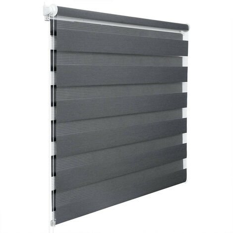 WOLTU Doppelrollo Klemmfix ohne Bohren, Duo Rollo Zebrarollo Fensterrollo Klemmrollo Seitenzugrollo Easyfix lichtdurchlässig und verdunkelnd Rollos für Fenster und Tür, Dunkelgrau 100x150cm (BxH)