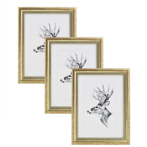 WOLTU 3er Set 13x18cm Bilderrahmen Artos Stil Holz Rahmen Fotogalerie Glasscheibe, Gold