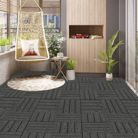 WOLTU WPC Terrassenfliesen Holzoptik Terrassendielen Fliese in Bodenbelag mit klicksystem, für Terrasse und Balkon 30x30 cm im Set Grau (11 Stück / 1 m²)