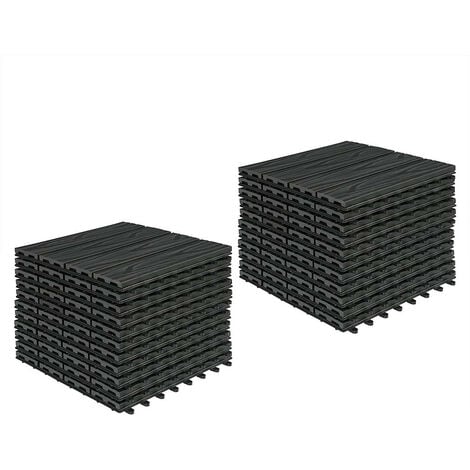 WOLTU 22er-Set WPC Balkonfliesen in Holzoptik mit Relief anthrazit