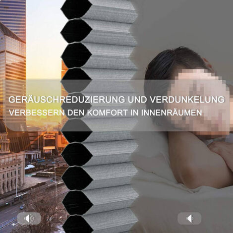WOLTU Wabenplissee ohne Bohren Verdunklung Thermo Doppelplissee Klemmfix Zweifarbig, Plissee Faltrollo Sonnen-, Sicht- & Schallschutz, Jalousie Plisseerollo für Fenster & Tür, Grau-Weiß, 60x130cm